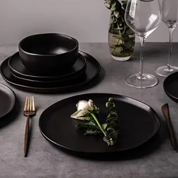 AmorArc Ceramic Dinner Plates Set Elegant Wavy Rim Dishwasher Safe