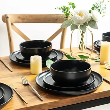 AmorArc Ceramic Dinner Plates Set Elegant Wavy Rim Dishwasher Safe