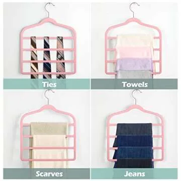 Velvet Pants Clothes Hanger Space Saving Non Slip Pants Shorts Hanger, Myfolrena Jeans Slack Trousers Hangers Multiple Velvet Hanger Closet Storage and Organization for Jeans,Scarf,Tie(Pink, 3)