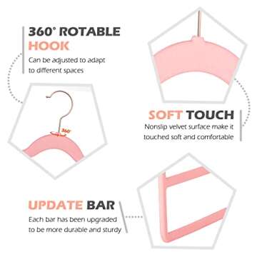 Velvet Pants Clothes Hanger Space Saving Non Slip Pants Shorts Hanger, Myfolrena Jeans Slack Trousers Hangers Multiple Velvet Hanger Closet Storage and Organization for Jeans,Scarf,Tie(Pink, 3)