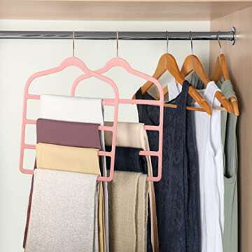 Velvet Pants Clothes Hanger Space Saving Non Slip Pants Shorts Hanger, Myfolrena Jeans Slack Trousers Hangers Multiple Velvet Hanger Closet Storage and Organization for Jeans,Scarf,Tie(Pink, 3)