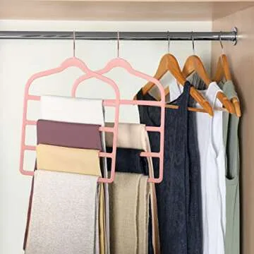 Velvet Pants Clothes Hanger Space Saving Non Slip Pants Shorts Hanger, Myfolrena Jeans Slack Trousers Hangers Multiple Velvet Hanger Closet Storage and Organization for Jeans,Scarf,Tie(Pink, 3)