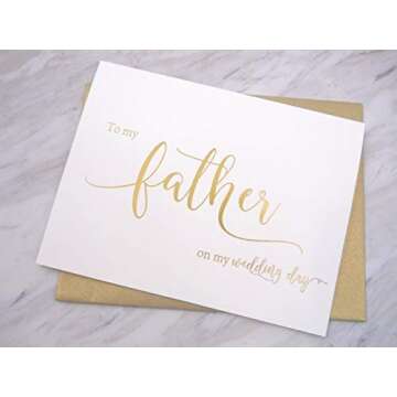 Set of 2 Gold Foil Wedding Day Cards with Gold Shimmer Envelopes, To My Mother on my Wedding Day Card, To My Father on my Wedding Day Card
