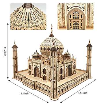 3D Wooden Puzzles for Adults,Kids Age 7+|moveable Taj Mahal Model Puzzle Kit with LED Light|DIY Model Building Kit Educational Parent -Child Games Birthday Father’s Day Boys Girls Gift 416 Pieces…