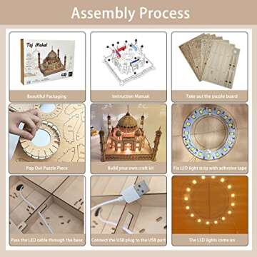 3D Wooden Puzzles for Adults,Kids Age 7+|moveable Taj Mahal Model Puzzle Kit with LED Light|DIY Model Building Kit Educational Parent -Child Games Birthday Father’s Day Boys Girls Gift 416 Pieces…