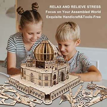 3D Wooden Puzzles for Adults,Kids Age 7+|moveable Taj Mahal Model Puzzle Kit with LED Light|DIY Model Building Kit Educational Parent -Child Games Birthday Father’s Day Boys Girls Gift 416 Pieces…