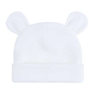 Duoyeree Baby Hat Newborn Hat Adorable Cotton Bear Ear Beanie Cap for Infant Girl Boy 0-6 Months, White