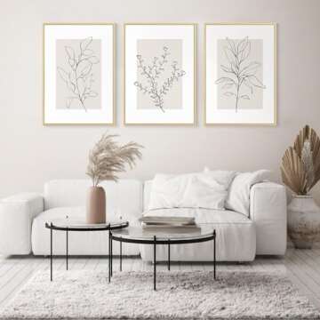 Neutral Botanical Prints Wall Art Decor Plant Minimalist Canvas Pictures Vintage Beige Wall Art Modern Farmhouse Line Poster Boho Abstract Painting Artwork for Bedroom 16x24 Inch Framed Set of 3