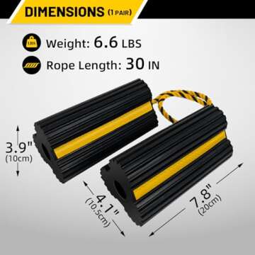 ROBLOCK Heavy Duty Wheel Chocks - Rubber Blocks with Reflective Tape and Connecting Rope for Secure ...