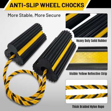 ROBLOCK Heavy Duty Wheel Chocks - Durable Rubber with Rope