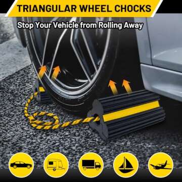 ROBLOCK Heavy Duty Wheel Chocks - Durable Rubber with Rope