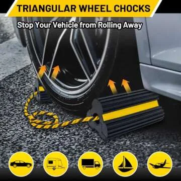 ROBLOCK Heavy Duty Wheel Chocks - Durable Rubber with Rope