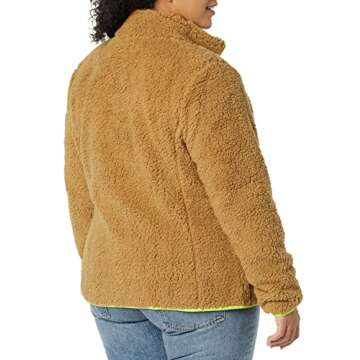 Amazon Essentials Women's Sherpa Long-Sleeve Mock Neck Full-Zip Jacket with Woven Trim (Available in Plus Size)