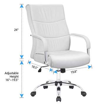 Furmax High Back Office Desk Chair Conference Leather Executive with Padded Armrests, Adjustable Ergonomic Swivel Task Chair with Lumbar Support (White)