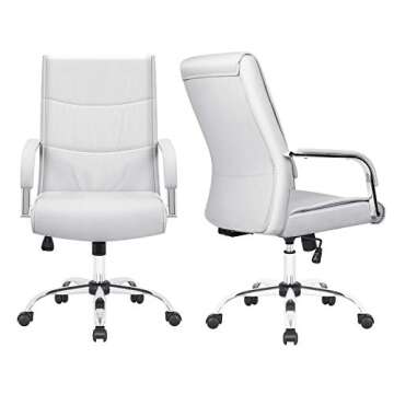 Furmax High Back Office Desk Chair Conference Leather Executive with Padded Armrests, Adjustable Ergonomic Swivel Task Chair with Lumbar Support (White)