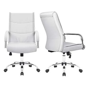 Furmax High Back Office Desk Chair Conference Leather Executive with Padded Armrests, Adjustable Ergonomic Swivel Task Chair with Lumbar Support (White)