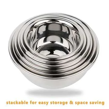 Set of 6 Mixing Bowls Stainless Steel Nesting and Convenient Storage for Meal prep, Salad, Cooking, Baking, Serving