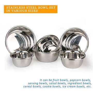 Set of 6 Mixing Bowls Stainless Steel Nesting and Convenient Storage for Meal prep, Salad, Cooking, Baking, Serving