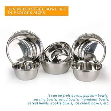 Set of 6 Mixing Bowls Stainless Steel Nesting and Convenient Storage for Meal prep, Salad, Cooking, Baking, Serving