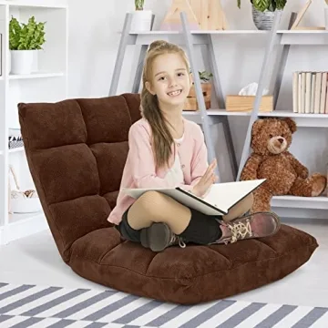 Giantex Floor Chair with Back Support, Folding Sofa Chair with 14 Adjustable Position, Padded Sleeper Bed, Couch Recliner, Floor Gaming Chair, Meditation Chair, Gaming Floor Chairs for Adults(Brown)