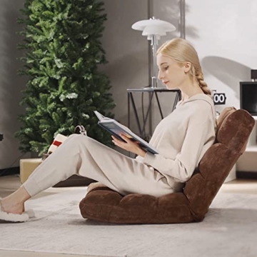 Giantex Floor Chair with Back Support, Folding Sofa Chair with 14 Adjustable Position, Padded Sleeper Bed, Couch Recliner, Floor Gaming Chair, Meditation Chair, Gaming Floor Chairs for Adults(Brown)