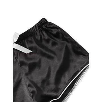 WDIRARA Women's Pajama Sets Satin Short Sleeve Down Shirts and Shorts Sleepwear PJ Set Dull Black Large