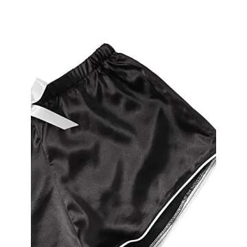 WDIRARA Women's Pajama Sets Satin Short Sleeve Down Shirts and Shorts Sleepwear PJ Set Dull Black Large