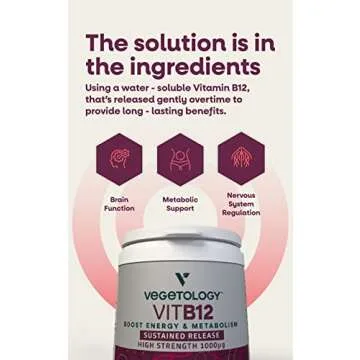 VEGETOLOGY Vitamin B12 Supplements – Vegan B12 Vitamins for Energy Support – VIT B12 Vitamin Sup...
