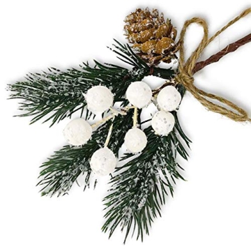 MEMOVAN Artificial Christmas Picks 8 Pack, White Christmas Berries Stems Pine Branches Cones Holly S...
