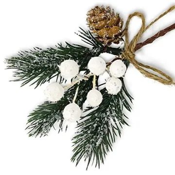 MEMOVAN Artificial Christmas Picks 8 Pack - White Christmas Berries and Pine Decoration for Festive ...