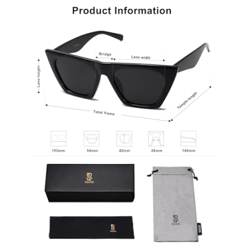 SOJOS Oversized Cateye Polarized Sunglasses Women Black Grey