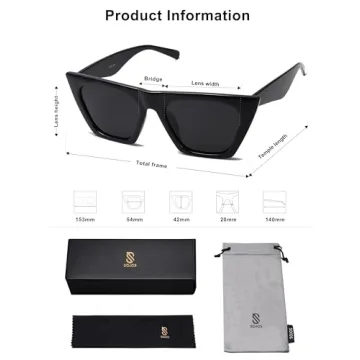 SOJOS Oversized Cateye Polarized Sunglasses Women Black Grey