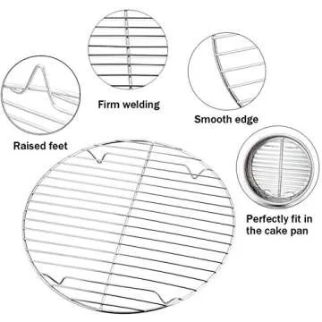 TeamFar Round Cooling Rack Set of 3, 7½ & 9 & 10½ Inch, Stainless Steel Round Baking Steaming Rack Set, Fit for Oven/Pot/Air fryer, Healthy & Dishwasher Safe, Mirror Finish & Smooth Edge