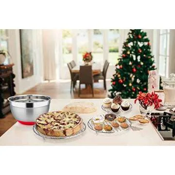 TeamFar Round Cooling Rack Set of 3, 7½ & 9 & 10½ Inch, Stainless Steel Round Baking Steaming Rack Set, Fit for Oven/Pot/Air fryer, Healthy & Dishwasher Safe, Mirror Finish & Smooth Edge