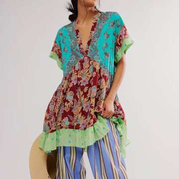 Vintage Floral Boho Mini Dress with Bell Sleeves Design