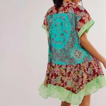 Bohemian Floral Mini Dress for Summer & Everyday Wear