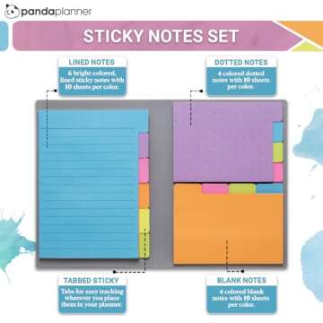 Panda Planner Sticky Notes Set – 140 Spring Colors Sticky Notes for Home, Office, & School – Tab...
