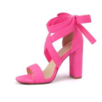 Strappy Heels for Women Chunky Heels High Heeled Sandals with Lace Up Fahsion Casual Nude Block Heel...