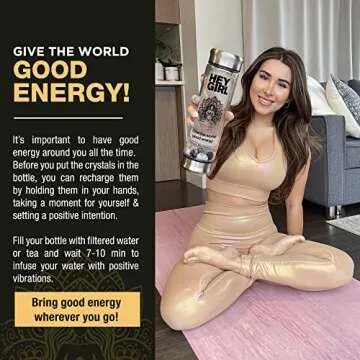 Crystal Water Bottle with Rose Quartz & Amethyst Crystal - Reusable Glass Water Bottles | Tea Infuser Mug Tumbler with Strainer for Loose Leaf Tea - Herbal, Fruit, Gem Infused Water or Tea On The Go