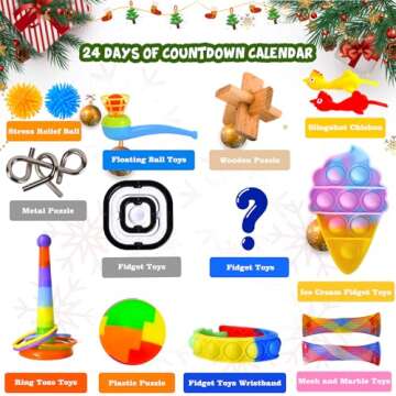 Fidget Advent Calendar 2024 for Kids Adults, Christmas Countdown Calendar with Fun Sensory Fidget Toys, Count Down to Christmas with 24 Days of Surprises Christmas Presents Box for Boys Girls Teens