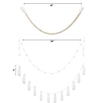 Dahey Wood Bead Garland with Tassels Banner Pom Pom Balls Garlands Decorative Wall Hanging for Boho Home Decor, Baby Shower, Nursery Room, Wedding, Birthday Christmas Party Decorations, 3 Pack