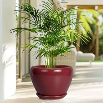 Ceramicfor 10 Inch Plant Pot - Ceramic Planter Pot with Drainage Hole and Saucer Large Planter for Indoor Plants Round Outdoor Flower Pot Mid-Century Decor Red