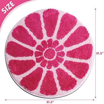 BOVEU Pink Bathroom Rugs -Soft Flower Shower Mat, Round Bath Rugs, Machine Washable Absorbent Cute Bath Mats for Bathroom Floor Shower Sink, 32 x 32 in