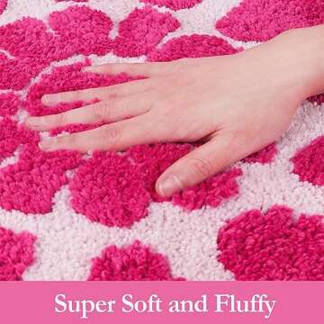 BOVEU Pink Bathroom Rugs -Soft Flower Shower Mat, Round Bath Rugs, Machine Washable Absorbent Cute Bath Mats for Bathroom Floor Shower Sink, 32 x 32 in