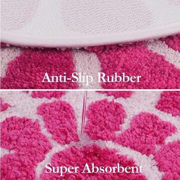 BOVEU Pink Bathroom Rugs -Soft Flower Shower Mat, Round Bath Rugs, Machine Washable Absorbent Cute Bath Mats for Bathroom Floor Shower Sink, 32 x 32 in