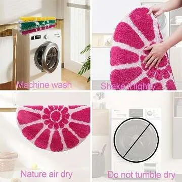 BOVEU Pink Bathroom Rugs -Soft Flower Shower Mat, Round Bath Rugs, Machine Washable Absorbent Cute Bath Mats for Bathroom Floor Shower Sink, 32 x 32 in