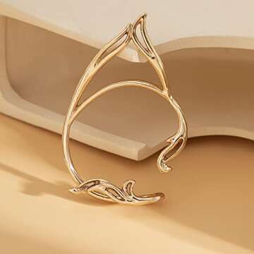 Missgrace Gold Elf Ear Cuffs Clip Earrings Wing Filigree Elf Ear Jewelry for Women Fairy Stud Earrings Elven Cuff Wrap Earrings for Halloween Wedding Prom