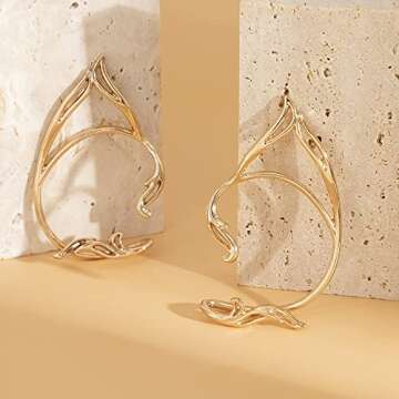 Missgrace Gold Elf Ear Cuffs Clip Earrings Wing Filigree Elf Ear Jewelry for Women Fairy Stud Earrings Elven Cuff Wrap Earrings for Halloween Wedding Prom