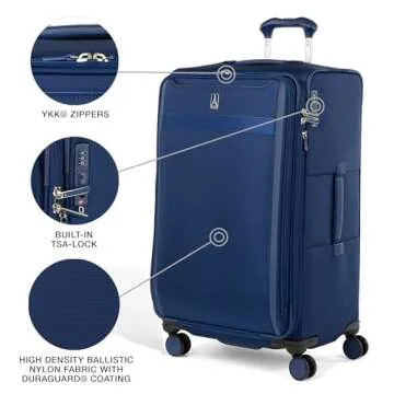 Travelpro VersaPack+ Lightweight Softside Expandable Checked Luggage, 8 Spinner Suitcase, TSA Lock, Men and Women, Checked Large 29-Inch, Estate Blue