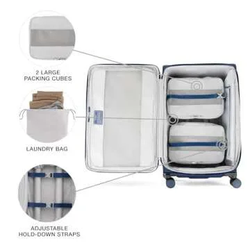 Travelpro VersaPack+ Lightweight Softside Expandable Checked Luggage, 8 Spinner Suitcase, TSA Lock, Men and Women, Checked Large 29-Inch, Estate Blue